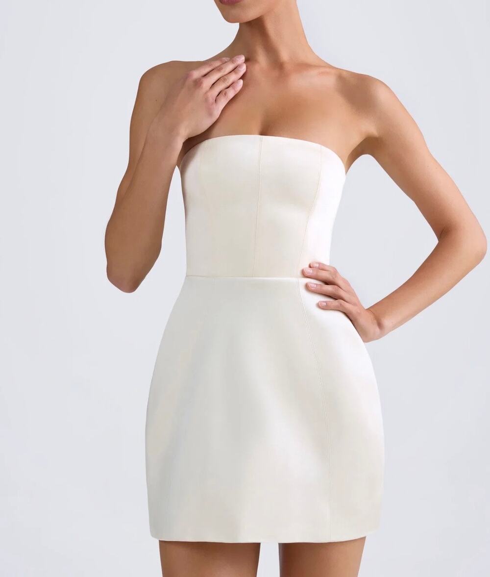 Oh Polly Haisley Bandeau Structured Tulip Mini Dress in Ivory Size 0